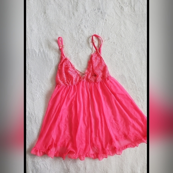 Victoria Secret Neon Pink Babydoll Lingerie Size M - Picture 1 of 13